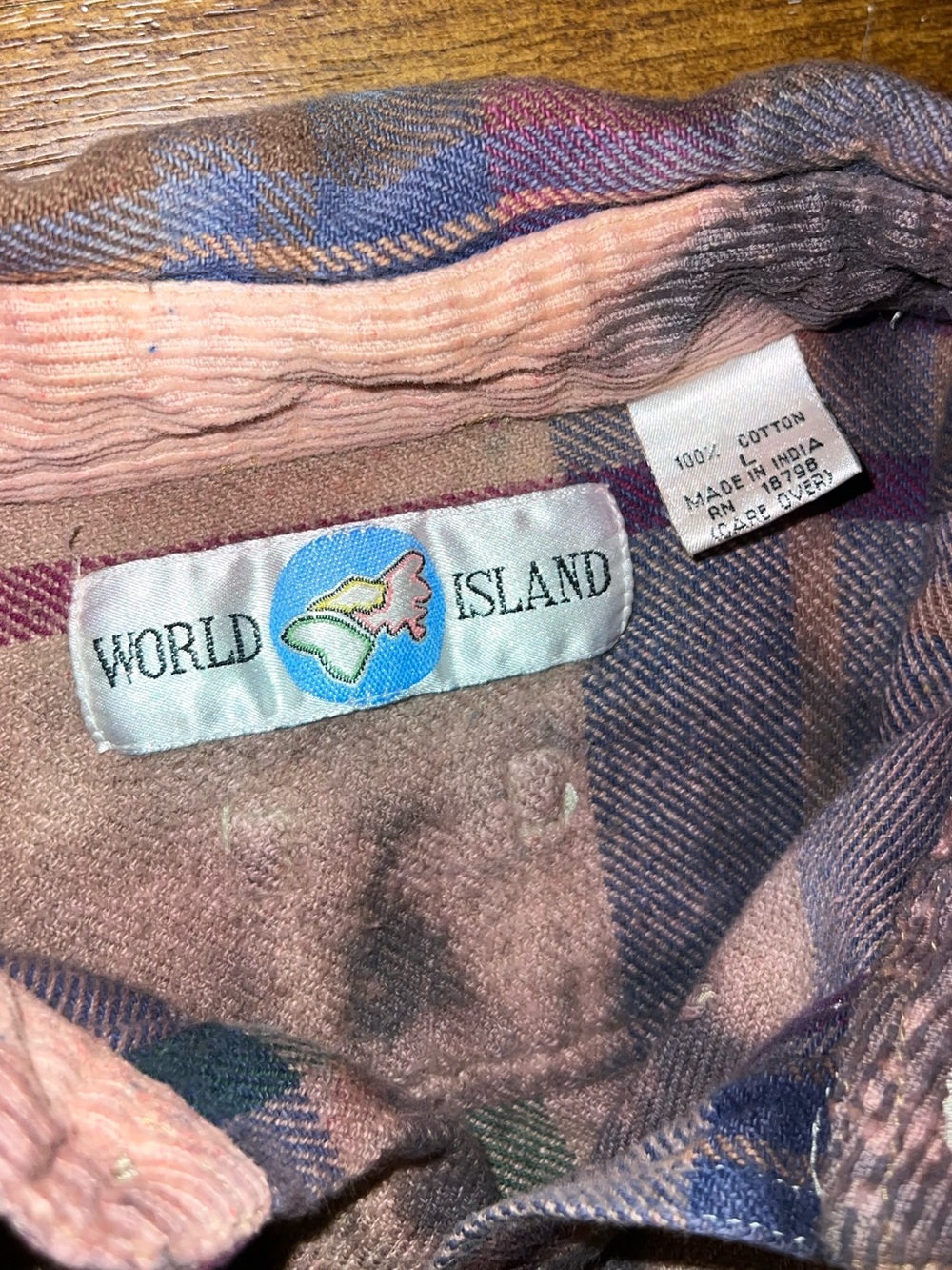 Vintage Acid Wash Crop Flannel Distressed Tie Dye Plaid Button Up Shirt Size L - Picture 6 of 10